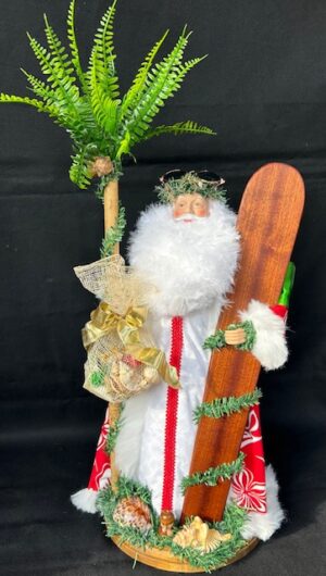 Red / White Hibiscus Surfing Santa